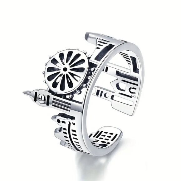 London Skyline Silver Tone Ring Adjustable Size #1360 - Picture 1 of 13